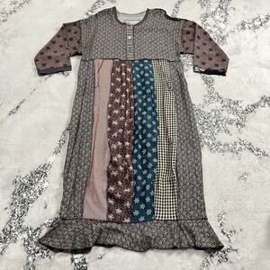 Nothing Matches Patchwork Midi Dress Mixed Print Boho 3/4 Sleeve Womens Size S